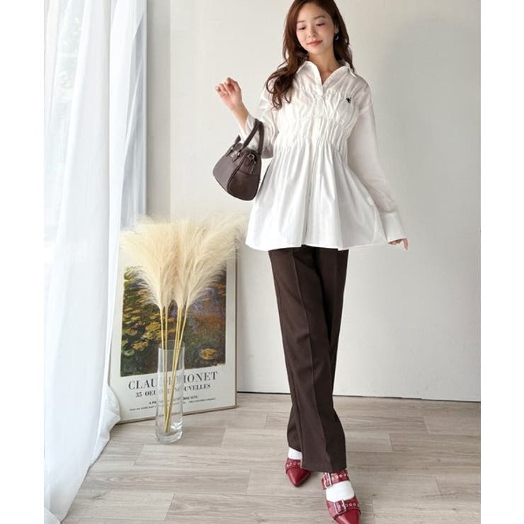 大人のシルエット美人を叶える、ビスチェ風シャーリング長袖シャツ（ストライプ 無地… | Classical Elf  | 詳細画像8 