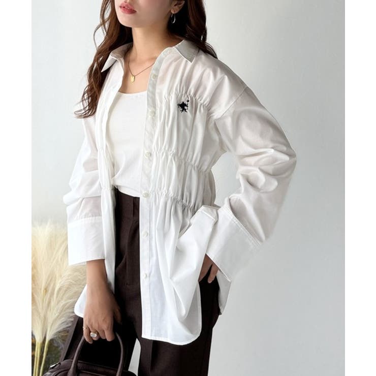 大人のシルエット美人を叶える、ビスチェ風シャーリング長袖シャツ（ストライプ 無地… | Classical Elf  | 詳細画像12 