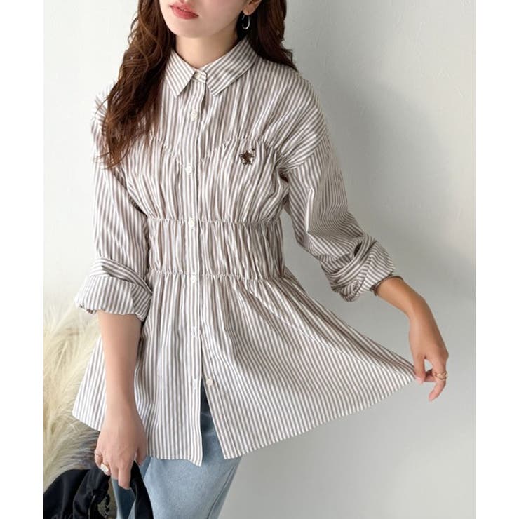 大人のシルエット美人を叶える、ビスチェ風シャーリング長袖シャツ（ストライプ 無地… | Classical Elf  | 詳細画像17 