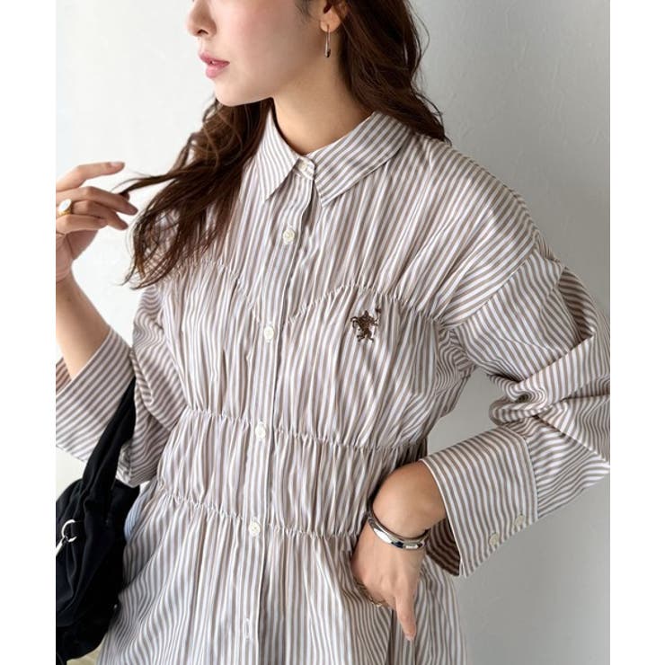 大人のシルエット美人を叶える、ビスチェ風シャーリング長袖シャツ（ストライプ 無地… | Classical Elf  | 詳細画像18 