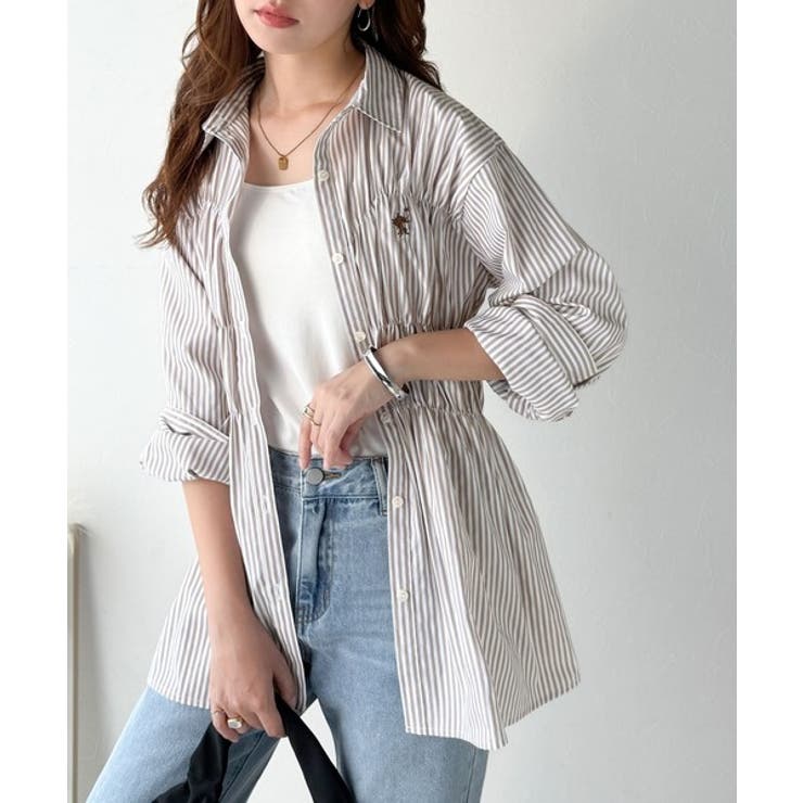 大人のシルエット美人を叶える、ビスチェ風シャーリング長袖シャツ（ストライプ 無地… | Classical Elf  | 詳細画像20 