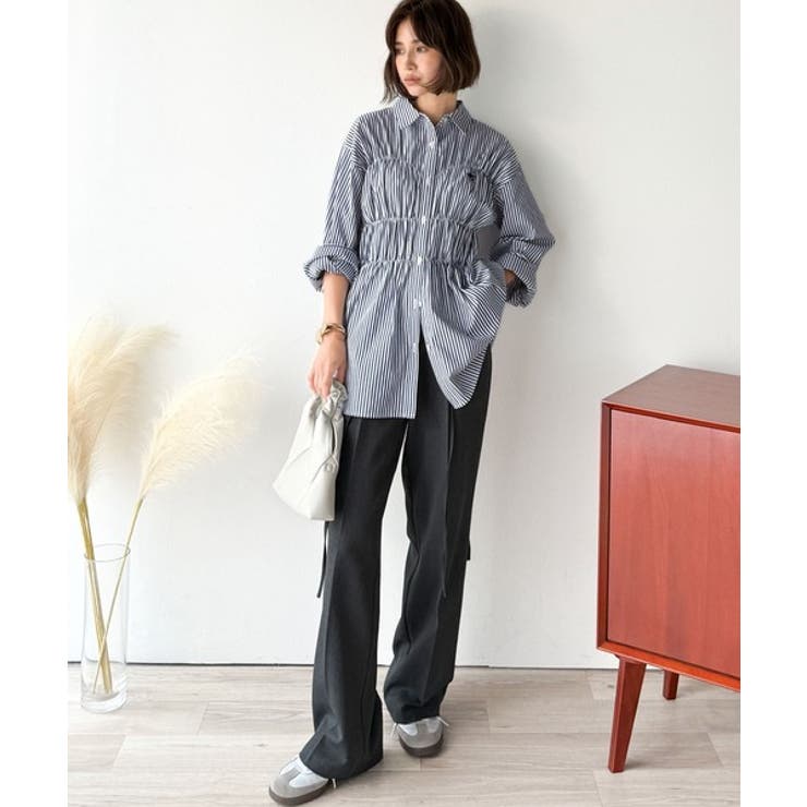 大人のシルエット美人を叶える、ビスチェ風シャーリング長袖シャツ（ストライプ 無地… | Classical Elf  | 詳細画像26 