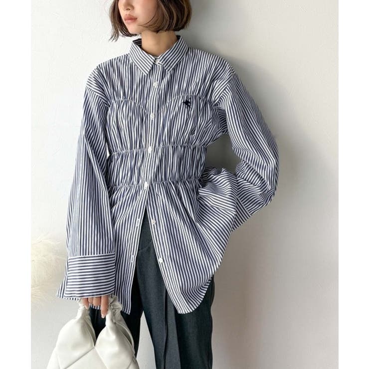大人のシルエット美人を叶える、ビスチェ風シャーリング長袖シャツ（ストライプ 無地… | Classical Elf  | 詳細画像28 