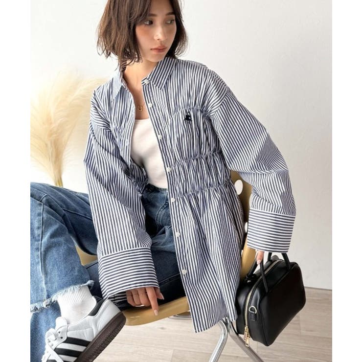 大人のシルエット美人を叶える、ビスチェ風シャーリング長袖シャツ（ストライプ 無地… | Classical Elf  | 詳細画像3 