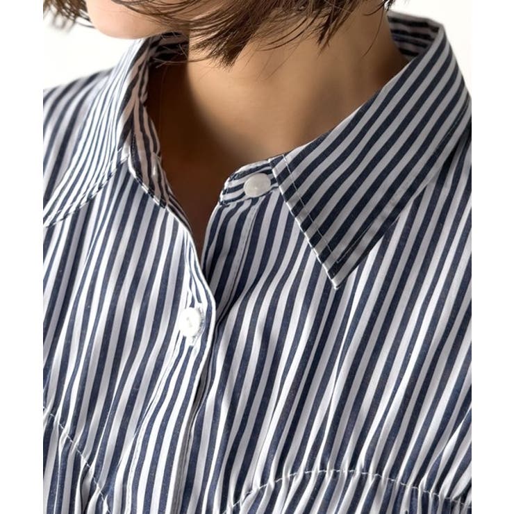 大人のシルエット美人を叶える、ビスチェ風シャーリング長袖シャツ（ストライプ 無地… | Classical Elf  | 詳細画像30 