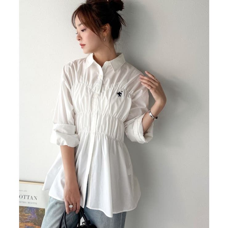 大人のシルエット美人を叶える、ビスチェ風シャーリング長袖シャツ（ストライプ 無地… | Classical Elf  | 詳細画像1 