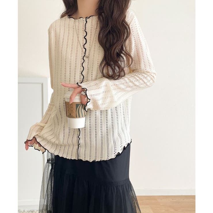 ほんのり色っぽ。透かし編みセンターメロウフレアスリーブトップスカットソー(長袖) | Classical Elf  | 詳細画像8 
