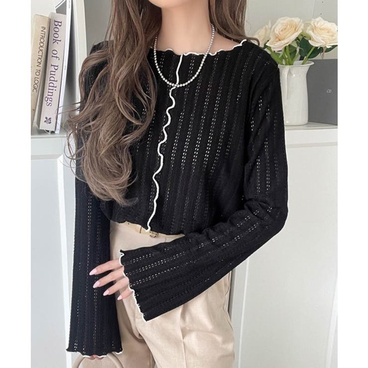 ほんのり色っぽ。透かし編みセンターメロウフレアスリーブトップスカットソー(長袖) | Classical Elf  | 詳細画像10 