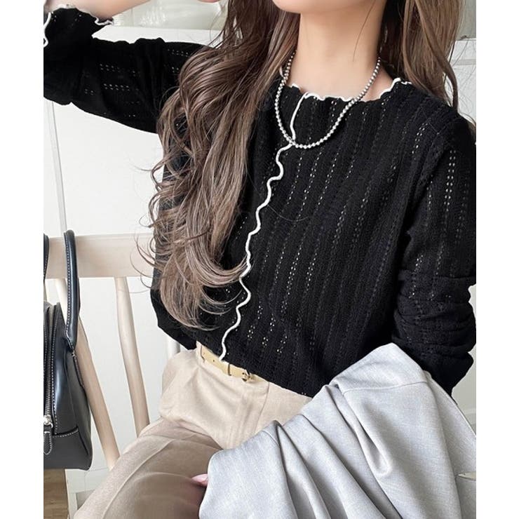 ほんのり色っぽ。透かし編みセンターメロウフレアスリーブトップスカットソー(長袖) | Classical Elf  | 詳細画像11 