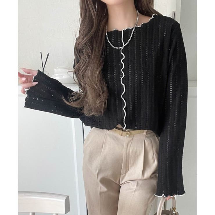 ほんのり色っぽ。透かし編みセンターメロウフレアスリーブトップスカットソー(長袖) | Classical Elf  | 詳細画像12 