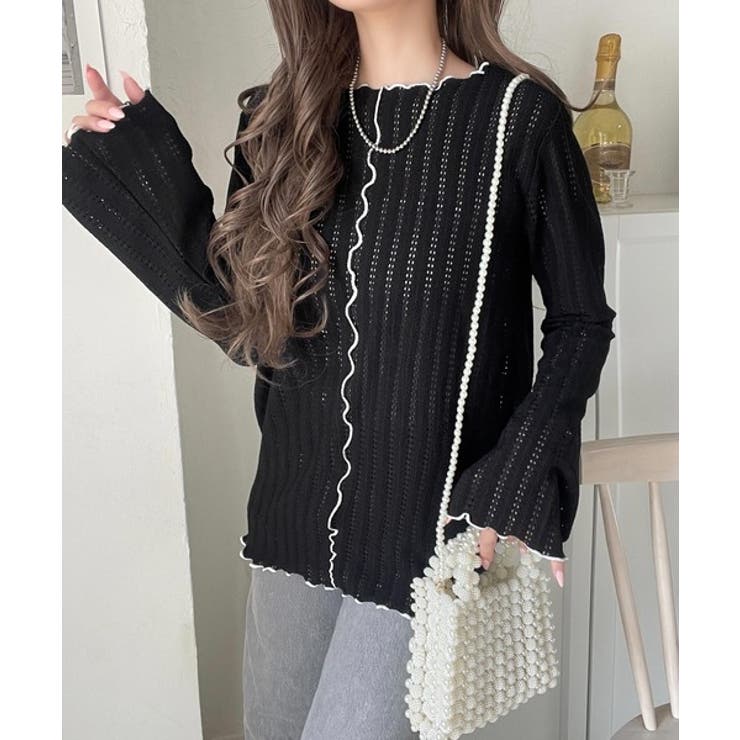 ほんのり色っぽ。透かし編みセンターメロウフレアスリーブトップスカットソー(長袖) | Classical Elf  | 詳細画像14 