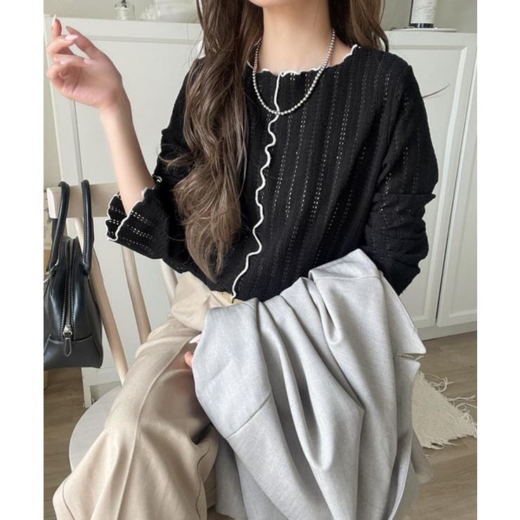 ほんのり色っぽ。透かし編みセンターメロウフレアスリーブトップスカットソー(長袖) | Classical Elf  | 詳細画像15 