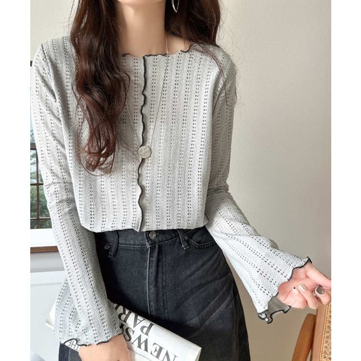 ほんのり色っぽ。透かし編みセンターメロウフレアスリーブトップスカットソー(長袖) | Classical Elf  | 詳細画像18 