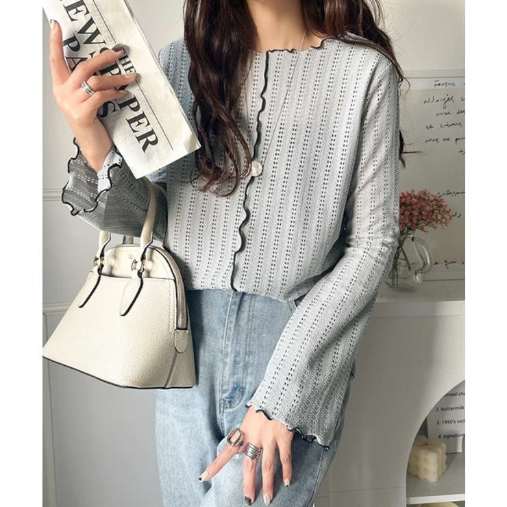 ほんのり色っぽ。透かし編みセンターメロウフレアスリーブトップスカットソー(長袖) | Classical Elf  | 詳細画像20 