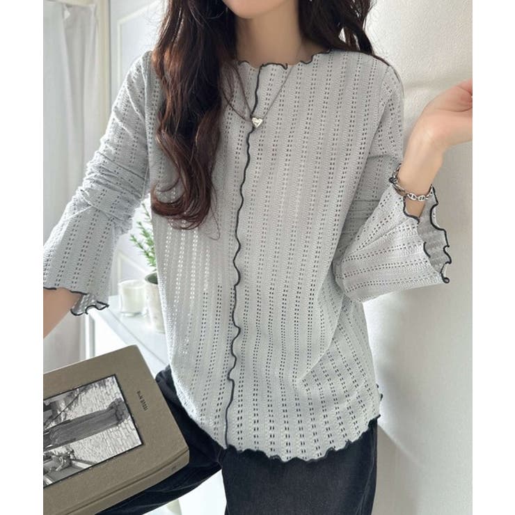 ほんのり色っぽ。透かし編みセンターメロウフレアスリーブトップスカットソー(長袖) | Classical Elf  | 詳細画像21 