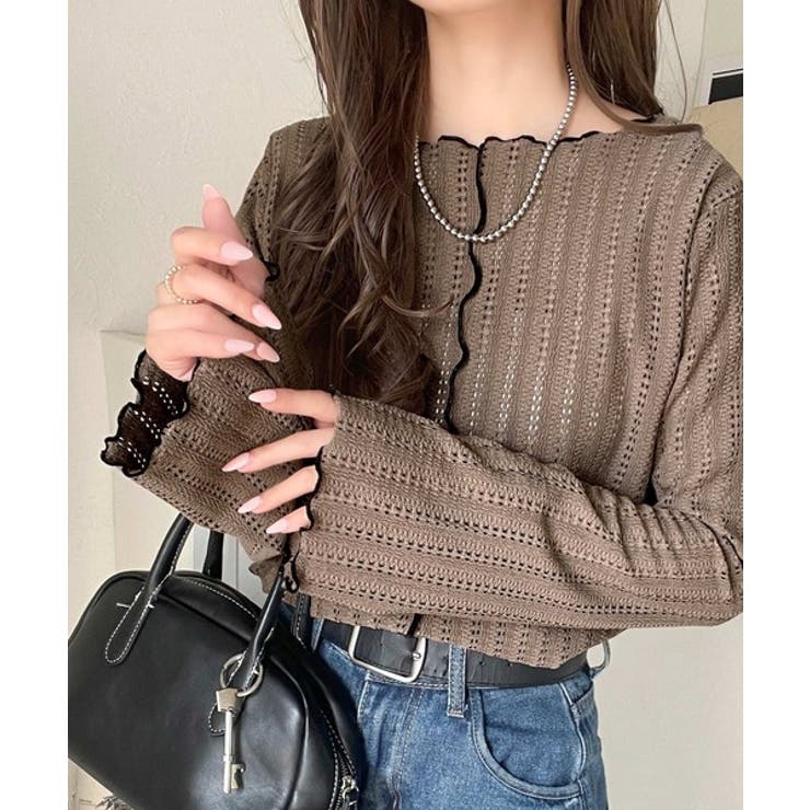 ほんのり色っぽ。透かし編みセンターメロウフレアスリーブトップスカットソー(長袖) | Classical Elf  | 詳細画像24 