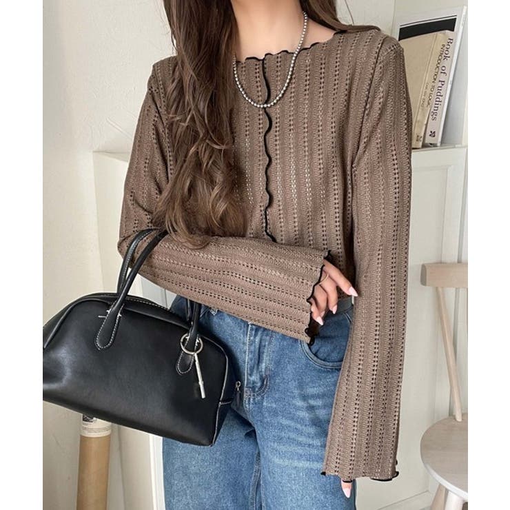 ほんのり色っぽ。透かし編みセンターメロウフレアスリーブトップスカットソー(長袖) | Classical Elf  | 詳細画像26 