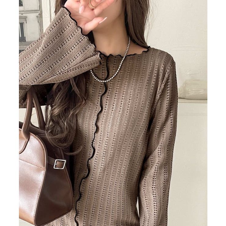 ほんのり色っぽ。透かし編みセンターメロウフレアスリーブトップスカットソー(長袖) | Classical Elf  | 詳細画像27 