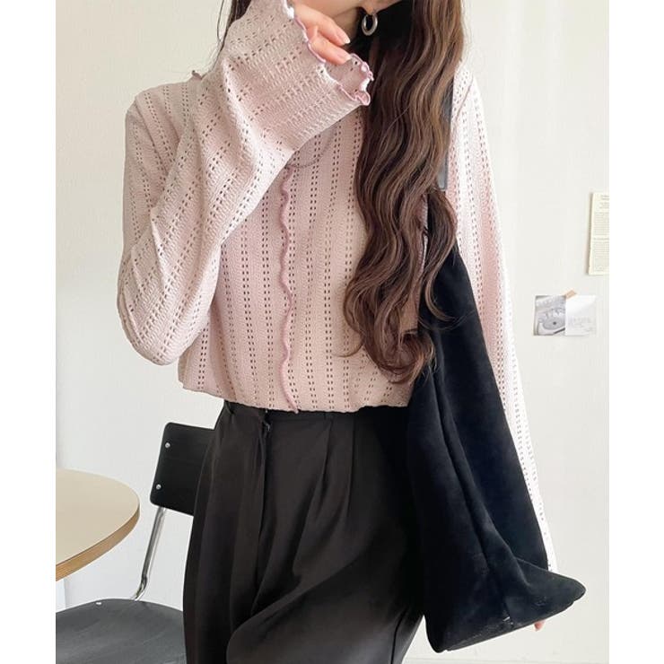 ほんのり色っぽ。透かし編みセンターメロウフレアスリーブトップスカットソー(長袖) | Classical Elf  | 詳細画像29 