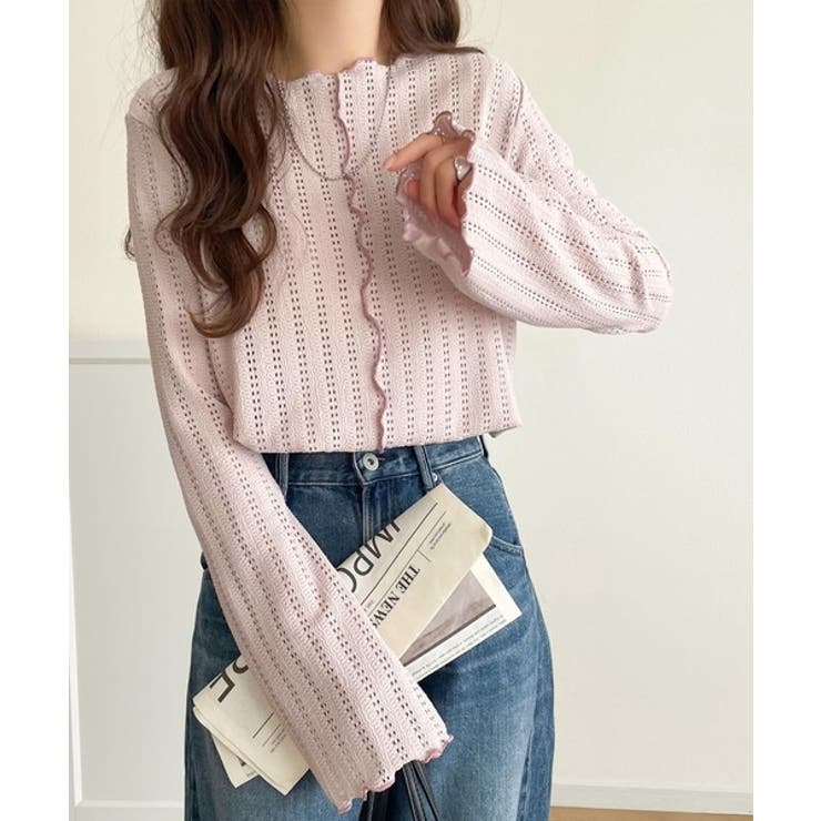 ほんのり色っぽ。透かし編みセンターメロウフレアスリーブトップスカットソー(長袖) | Classical Elf  | 詳細画像30 