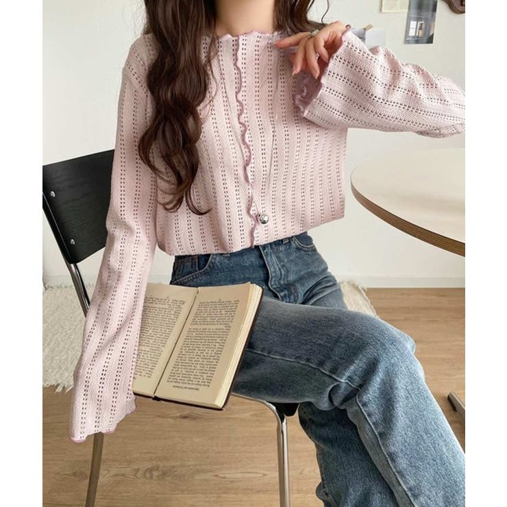 ほんのり色っぽ。透かし編みセンターメロウフレアスリーブトップスカットソー(長袖) | Classical Elf  | 詳細画像31 