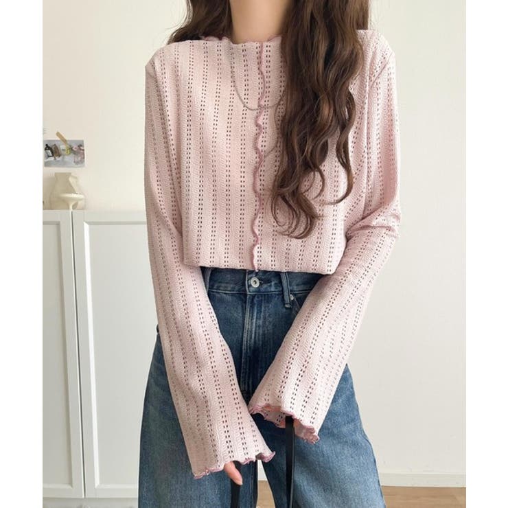 ほんのり色っぽ。透かし編みセンターメロウフレアスリーブトップスカットソー(長袖) | Classical Elf  | 詳細画像32 