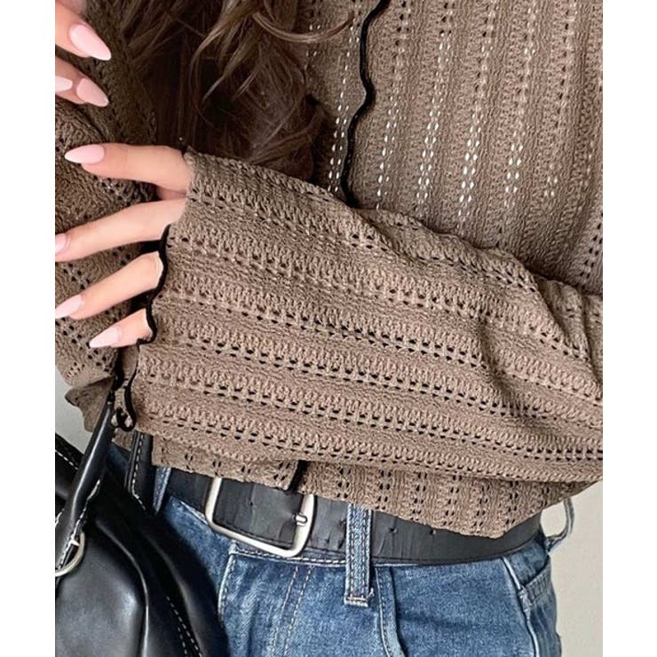 ほんのり色っぽ。透かし編みセンターメロウフレアスリーブトップスカットソー(長袖) | Classical Elf  | 詳細画像38 