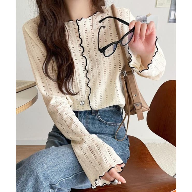 ほんのり色っぽ。透かし編みセンターメロウフレアスリーブトップスカットソー(長袖) | Classical Elf  | 詳細画像4 