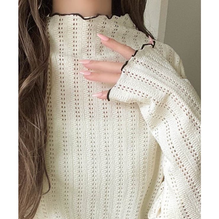 肌見せしすぎず、ほんのり色っぽ。プチハイネック透かし編みメロウトップス（長袖） | Classical Elf  | 詳細画像5 