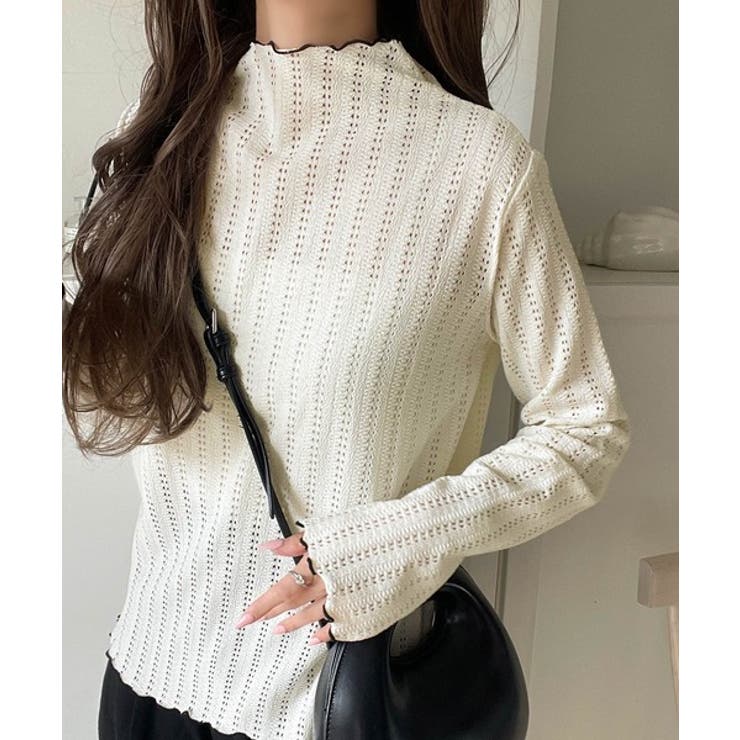 肌見せしすぎず、ほんのり色っぽ。プチハイネック透かし編みメロウトップス（長袖） | Classical Elf  | 詳細画像6 