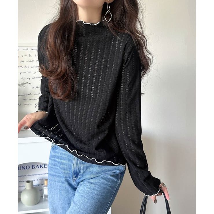 肌見せしすぎず、ほんのり色っぽ。プチハイネック透かし編みメロウトップス（長袖） | Classical Elf  | 詳細画像9 