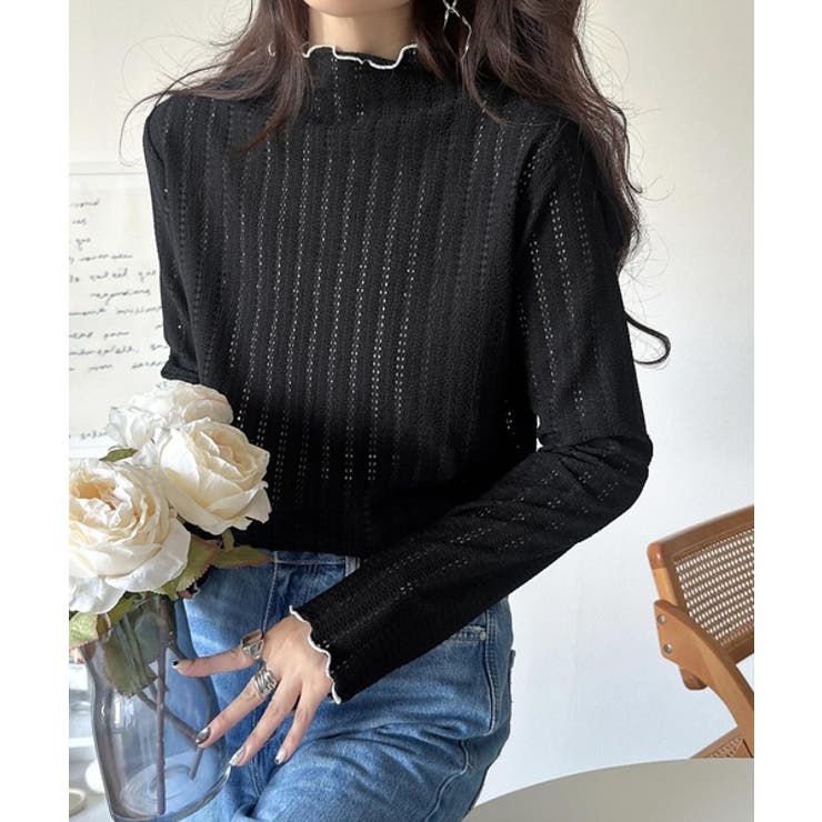 肌見せしすぎず、ほんのり色っぽ。プチハイネック透かし編みメロウトップス（長袖） | Classical Elf  | 詳細画像10 