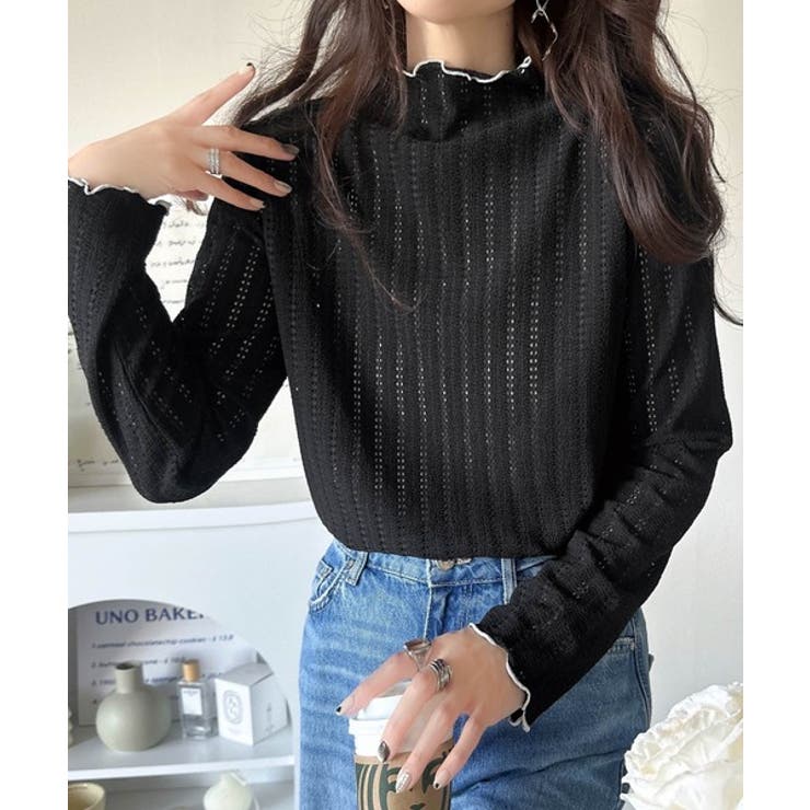 肌見せしすぎず、ほんのり色っぽ。プチハイネック透かし編みメロウトップス（長袖） | Classical Elf  | 詳細画像11 