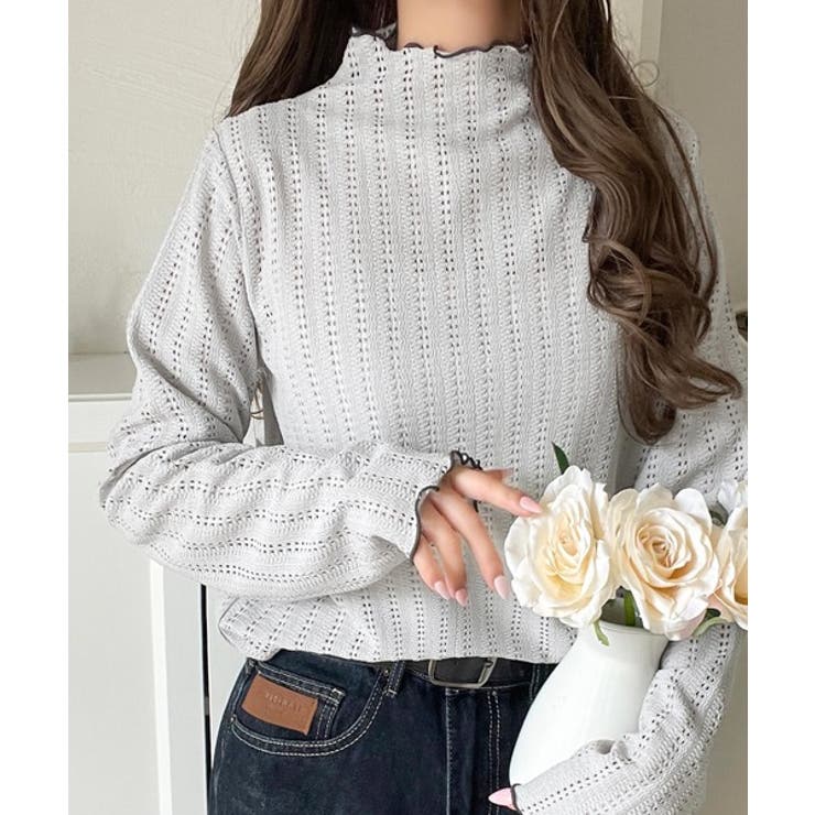 肌見せしすぎず、ほんのり色っぽ。プチハイネック透かし編みメロウトップス（長袖） | Classical Elf  | 詳細画像20 