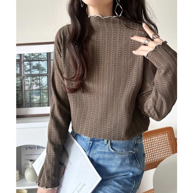 肌見せしすぎず、ほんのり色っぽ。プチハイネック透かし編みメロウトップス（長袖） | Classical Elf  | 詳細画像23 