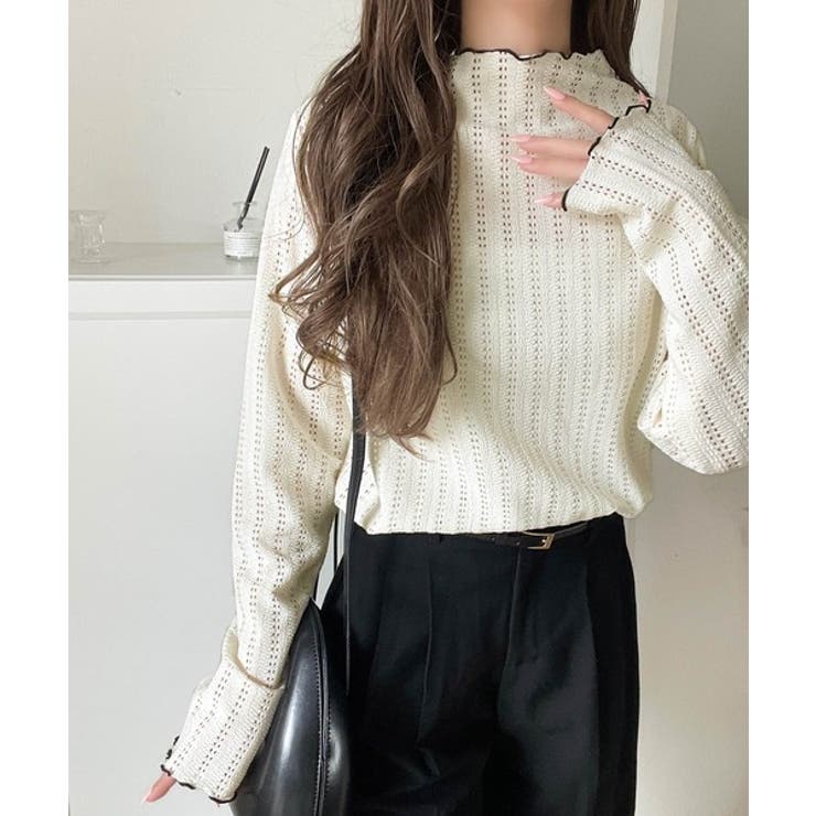 肌見せしすぎず、ほんのり色っぽ。プチハイネック透かし編みメロウトップス（長袖） | Classical Elf  | 詳細画像1 