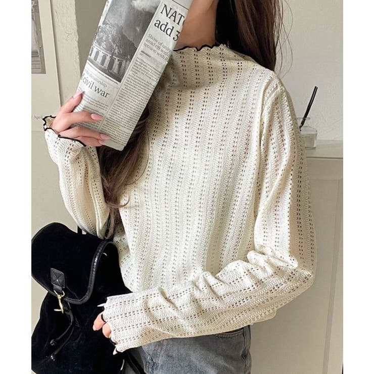 肌見せしすぎず、ほんのり色っぽ。プチハイネック透かし編みメロウトップス（長袖） | Classical Elf  | 詳細画像2 