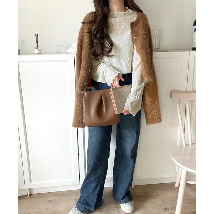 透け感で魅せる、秋の上品レイヤード。プチハイネック花柄レースメロウトップス | Classical Elf  | 詳細画像6 