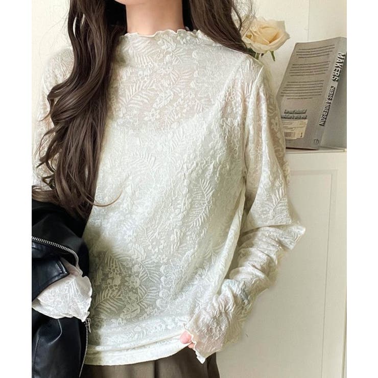 透け感で魅せる、秋の上品レイヤード。プチハイネック花柄レースメロウトップス | Classical Elf  | 詳細画像8 