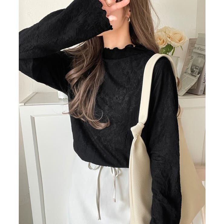 透け感で魅せる、秋の上品レイヤード。プチハイネック花柄レースメロウトップス | Classical Elf  | 詳細画像10 