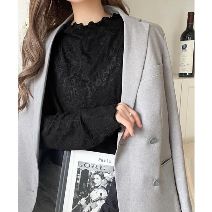 透け感で魅せる、秋の上品レイヤード。プチハイネック花柄レースメロウトップス | Classical Elf  | 詳細画像14 