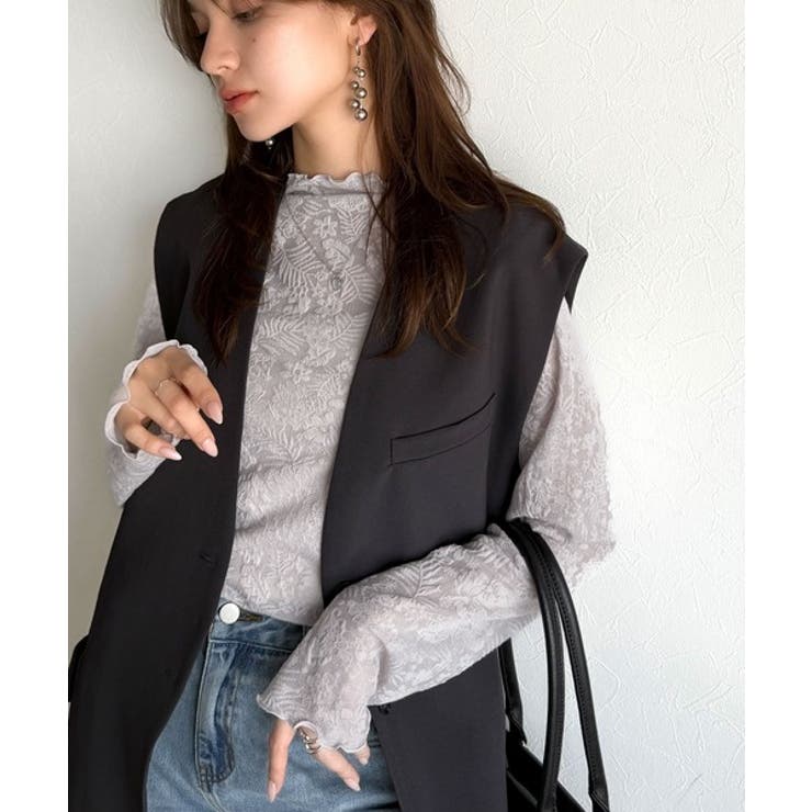 透け感で魅せる、秋の上品レイヤード。プチハイネック花柄レースメロウトップス | Classical Elf  | 詳細画像23 