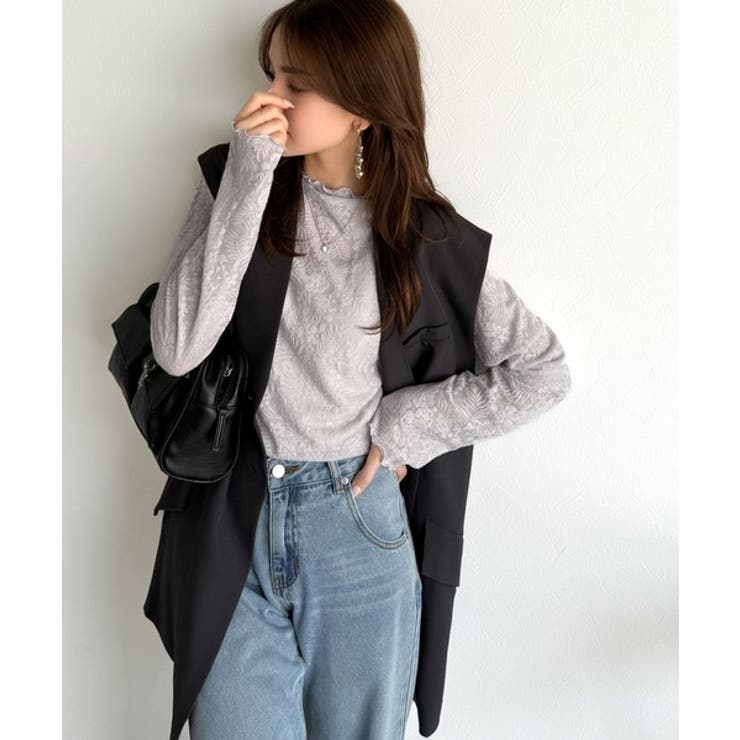 透け感で魅せる、秋の上品レイヤード。プチハイネック花柄レースメロウトップス | Classical Elf  | 詳細画像24 