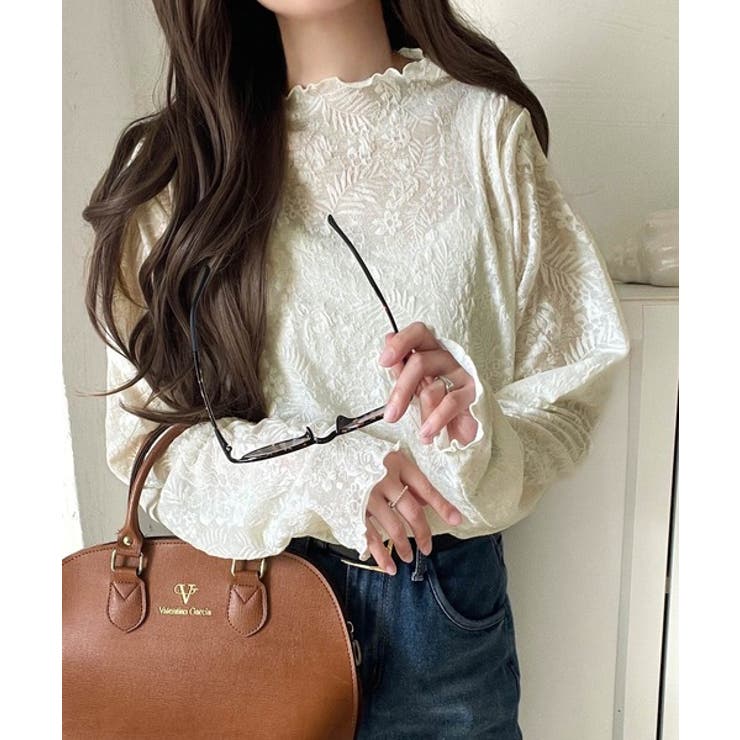 透け感で魅せる、秋の上品レイヤード。プチハイネック花柄レースメロウトップス | Classical Elf  | 詳細画像1 