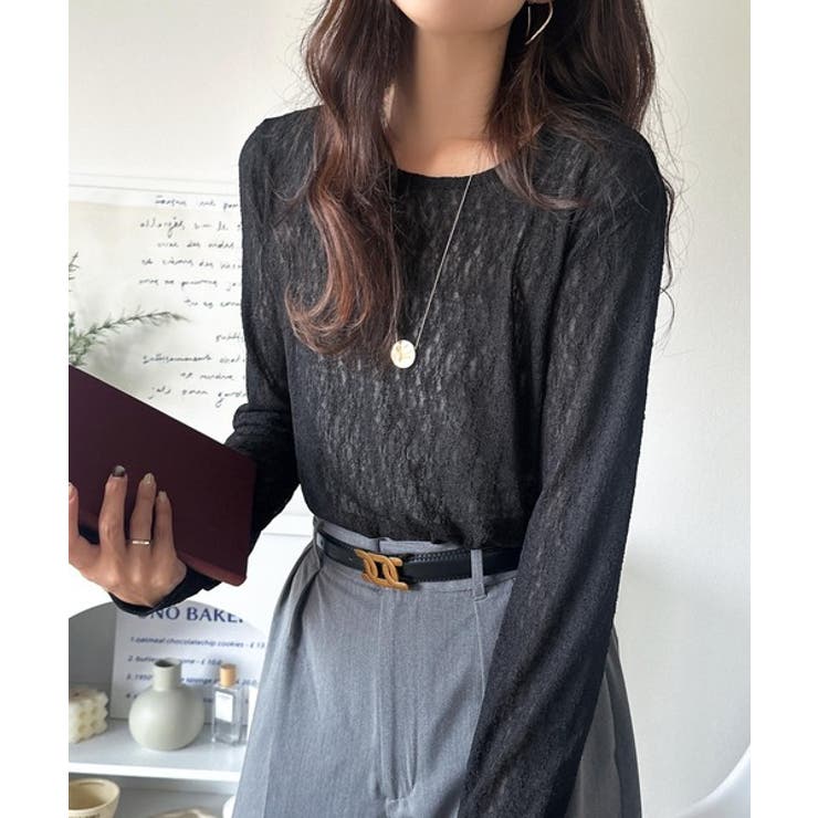 ほどよい透け感が大人上品。総柄シアーレーストップス(長袖) | Classical Elf  | 詳細画像9 