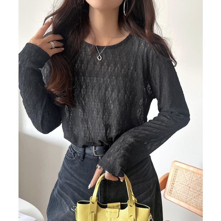 ほどよい透け感が大人上品。総柄シアーレーストップス(長袖) | Classical Elf  | 詳細画像12 