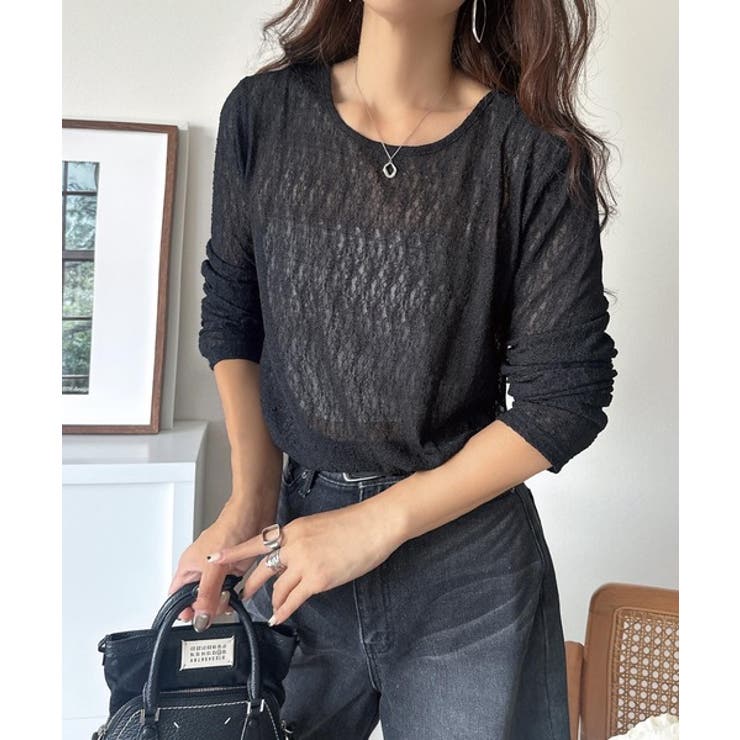 ほどよい透け感が大人上品。総柄シアーレーストップス(長袖) | Classical Elf  | 詳細画像13 