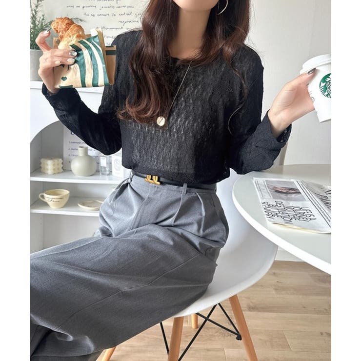 ほどよい透け感が大人上品。総柄シアーレーストップス(長袖) | Classical Elf  | 詳細画像14 