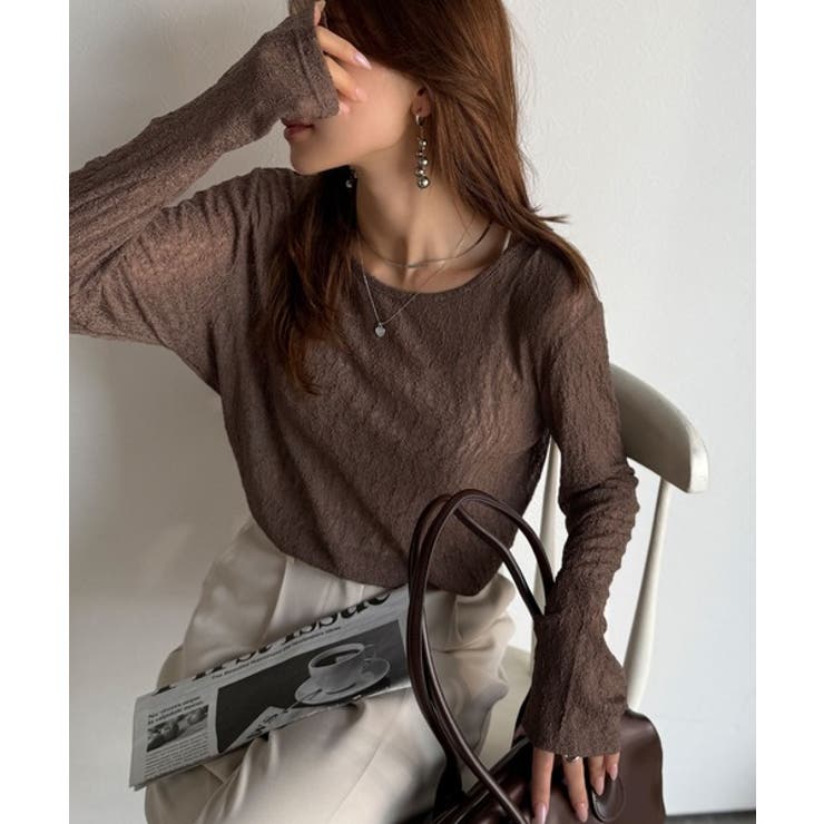 ほどよい透け感が大人上品。総柄シアーレーストップス(長袖) | Classical Elf  | 詳細画像18 