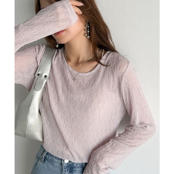 ほどよい透け感が大人上品。総柄シアーレーストップス(長袖) | Classical Elf  | 詳細画像24 